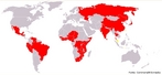 Mapa ilustrando a distribuio da Clera no mundo. <br/><br/> Palavras-chave: Mapa. Clera. Biologia. Cincias. Doena. 