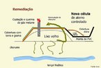 Local de deposio de resduos slidos urbanos.  uma clula adjacente ao lixo que foi remediado, ou seja, que recebeu cobertura de argila e grama (idealmente selado com manta impermevel para proteger a pilha da gua de chuva) e onde pode ocorrer a captao de chorume e gs.  <br/>  Palavras-chave: Resduos slidos. Lixo. Chorume. Gs metano. Remediao. 